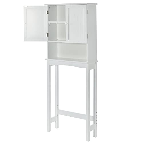 MENGK Over-The-Toilet Bathroom Cabinet with Shelf and Two Doors Space-Saving Storage, Easy to Assemble, White