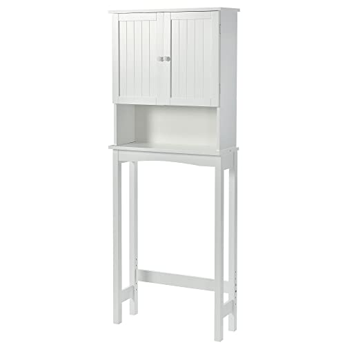 MENGK Over-The-Toilet Bathroom Cabinet with Shelf and Two Doors Space-Saving Storage, Easy to Assemble, White