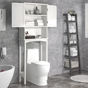 MENGK Over-The-Toilet Bathroom Cabinet with Shelf and Two Doors Space-Saving Storage, Easy to Assemble, White