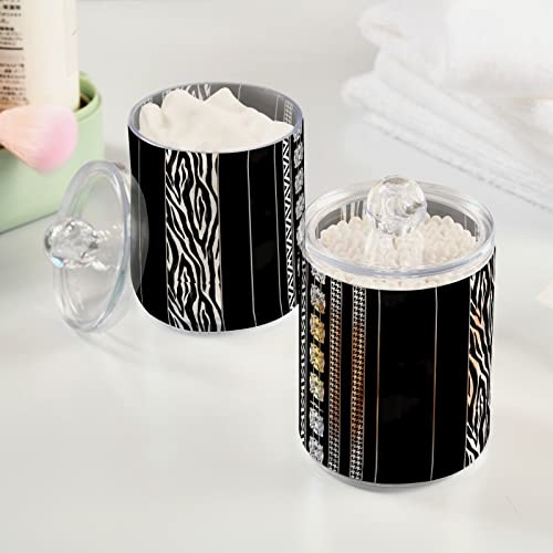 Oyihfvs Seamless Zebra Diamonds Black White Vertical Stripes 2 Packs Clear Plastic Jar with Lid, Airtight Food Translucent Jars, Makeup, Food Storage Containers for Kitchen Cookie, Tea