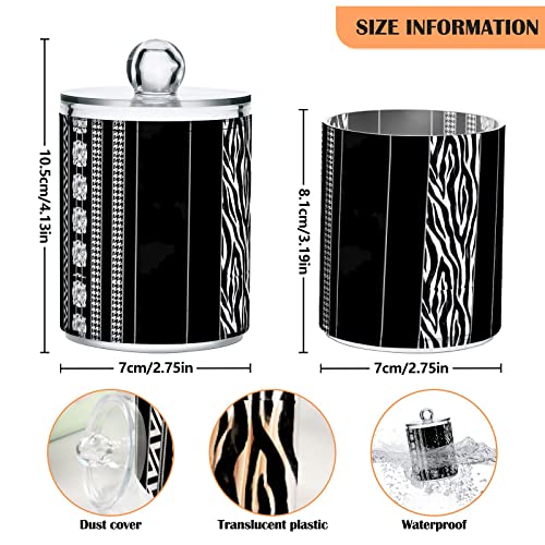 Oyihfvs Seamless Zebra Diamonds Black White Vertical Stripes 2 Packs Clear Plastic Jar with Lid, Airtight Food Translucent Jars, Makeup, Food Storage Containers for Kitchen Cookie, Tea