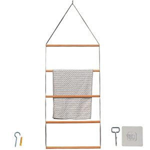 cnmudonsi blanket ladders for the living room wood farmhouse decorative ladder for towels 5 rungs bath towel rack bar storage (fba-btr878)