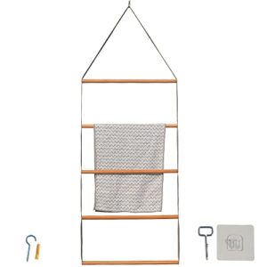 CNMUDONSI Blanket Ladders for The Living Room Wood Farmhouse Decorative Ladder for Towels 5 Rungs Bath Towel Rack Bar Storage (FBA-BTR878)