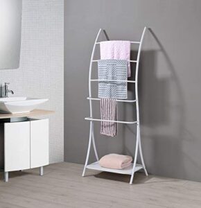 kings brand furniture - 5-tier freestanding metal towel rack with storage shelf, white