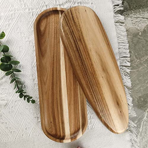 Wooden Long Bathroom Tray, Vanity Tray Toilet Tank Storage Tray, Acacia Kitchen Sink Trays, Vanity Countertop Organizer for Candles Soap Perfume Holder Dresser Jewelry Dish Cake Pastry Snack