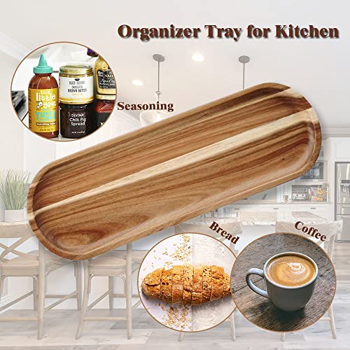 Wooden Long Bathroom Tray, Vanity Tray Toilet Tank Storage Tray, Acacia Kitchen Sink Trays, Vanity Countertop Organizer for Candles Soap Perfume Holder Dresser Jewelry Dish Cake Pastry Snack