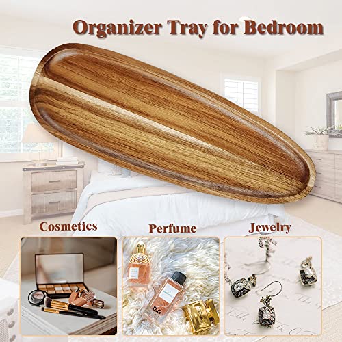 Wooden Long Bathroom Tray, Vanity Tray Toilet Tank Storage Tray, Acacia Kitchen Sink Trays, Vanity Countertop Organizer for Candles Soap Perfume Holder Dresser Jewelry Dish Cake Pastry Snack