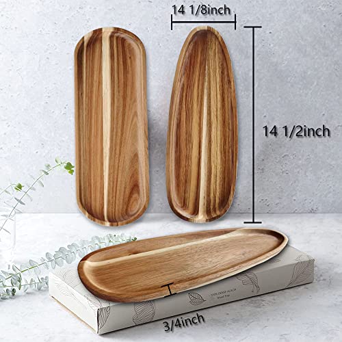 Wooden Long Bathroom Tray, Vanity Tray Toilet Tank Storage Tray, Acacia Kitchen Sink Trays, Vanity Countertop Organizer for Candles Soap Perfume Holder Dresser Jewelry Dish Cake Pastry Snack