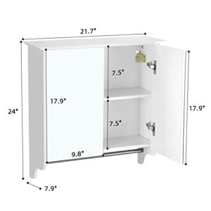 SMOOL Bathroom Medicine Cabinet with 2 Mirror Doors and Tower Rack, Wall Mounted Bathroom Cabinet Over The Toilet Storage, White