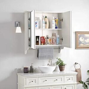 SMOOL Bathroom Medicine Cabinet with 2 Mirror Doors and Tower Rack, Wall Mounted Bathroom Cabinet Over The Toilet Storage, White