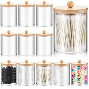 Mumufy 12 Pcs Cotton Ball Holder with Lids 10 oz Clear Plastic Apothecary Cotton Swab Holder Round Bathroom Canisters Organizer Accessories Compatible with Qtip