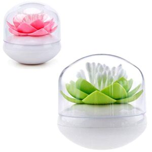 jdyyicz 2-pack lotus flowers cotton swab holder, small q-tips toothpicks storage organizer,bathroom vanity canister(green+pink)