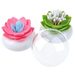 JDYYICZ 2-Pack Lotus Flowers Cotton Swab Holder, Small Q-Tips Toothpicks Storage Organizer,Bathroom Vanity Canister(Green+Pink)