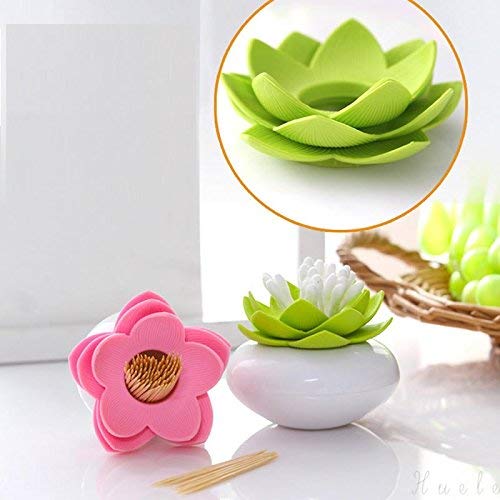 JDYYICZ 2-Pack Lotus Flowers Cotton Swab Holder, Small Q-Tips Toothpicks Storage Organizer,Bathroom Vanity Canister(Green+Pink)