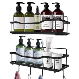 woseito 2-pack shower caddy, adhesives bathroom organizers, no drilling shower shelf, stainless steel shower rack with hooks of 4, mounted for bathroom & kitchen(matte black)