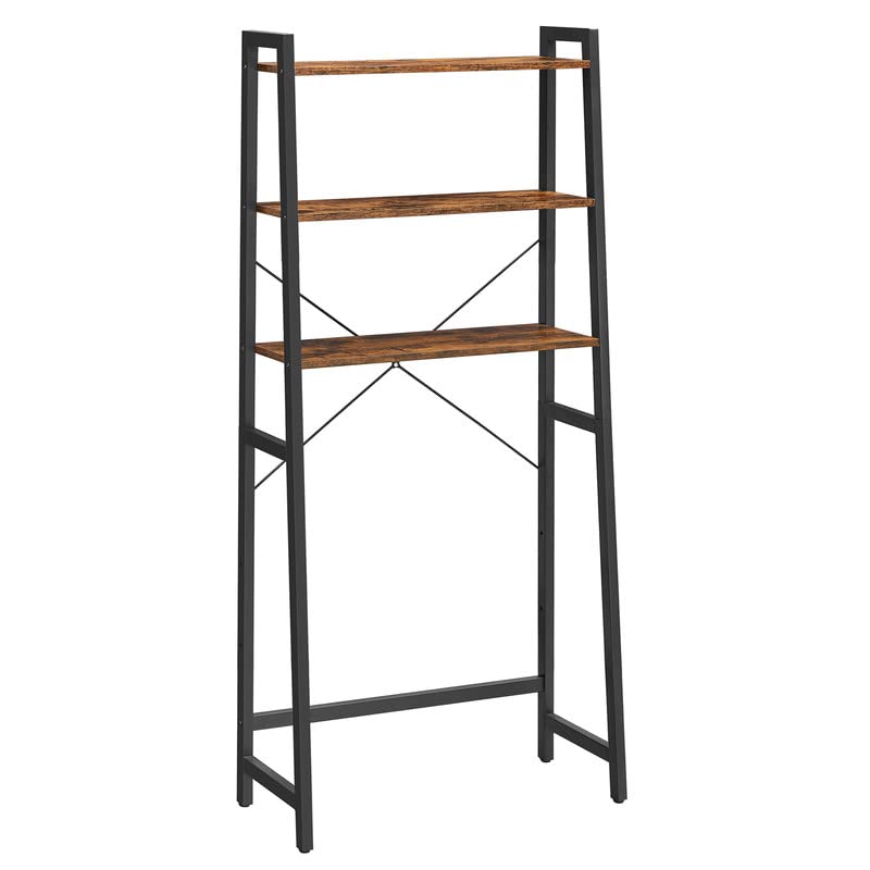 VASAGLE Over The Toilet Storage, 3-Tier Bathroom Storage Shelf, with Adjustable Bottom Stabilizer Bar, Space-Saving, Steel Frame, Industrial Style, Rustic Brown and Black UBTS005B01