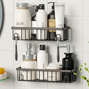 teknotel 2 pcs shower caddy 4 pcs adhesive sticker replacement hook, for shower caddy bathroom rack shelf soap dish basket wall hanging hook with strong sticky organizer (41 matte black)
