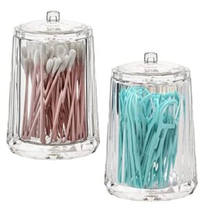 rayyxp 2 pack qtips holder 10 oz clear plastic with lid cotton swab container bathroom apothecary storage jars, vanity countertop canister for qtips,cotton balls,swabs,round pads,makeup sponges