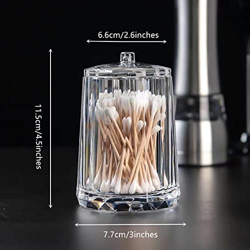 RAYYXP 2 Pack Qtips Holder 10 Oz Clear Plastic with Lid Cotton Swab Container Bathroom Apothecary Storage Jars, Vanity Countertop Canister for Qtips,Cotton Balls,Swabs,Round Pads,Makeup Sponges