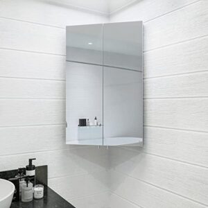 croydex wc766105az avisio double door corner bathroom, 27.6" h x 17.7" w medicine cabinet, stainless steel