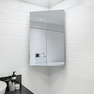 Croydex WC766105AZ Avisio Double Door Corner Bathroom, 27.6" H x 17.7" W Medicine Cabinet, Stainless Steel