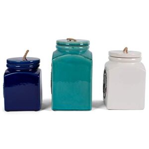 Drew Derose Square Ocean Blue Nautical Anchor 8 x 6.5 Ceramic Decorative Tabletop Canister Set 3