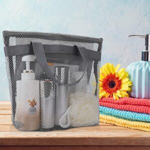 Mesh Shower Bag, Portable Shower Caddy Mesh Shower Caddy ToteQuick Dry Shower Tote Bag with Zipper & 2 Pockets for College Dorms Gym Swimming Beach Travel Sports Games 10.6 * 7.8 Inch (Grey)