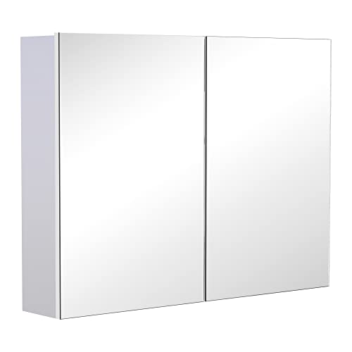 HOMCOM Double Door Wall Mounted Bathroom Mirror, 31.5" x 23.5" Medicine Cabinet with Modern Design, Large Storage, & Quiet Hinges