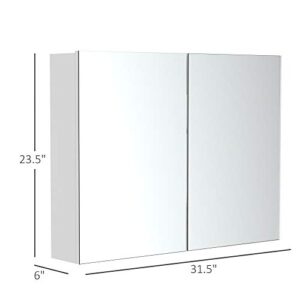 HOMCOM Double Door Wall Mounted Bathroom Mirror, 31.5" x 23.5" Medicine Cabinet with Modern Design, Large Storage, & Quiet Hinges