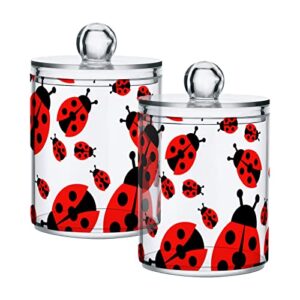 domiking ladybugs 2 pack cotton swab holders dispenser plastic jar bathroom storage canister acrylic containers for cotton ball floss picks hair clips