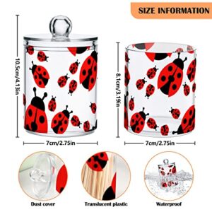 DOMIKING Ladybugs 2 Pack Cotton Swab Holders Dispenser Plastic Jar Bathroom Storage Canister Acrylic Containers for Cotton Ball Floss Picks Hair Clips