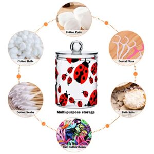 DOMIKING Ladybugs 2 Pack Cotton Swab Holders Dispenser Plastic Jar Bathroom Storage Canister Acrylic Containers for Cotton Ball Floss Picks Hair Clips