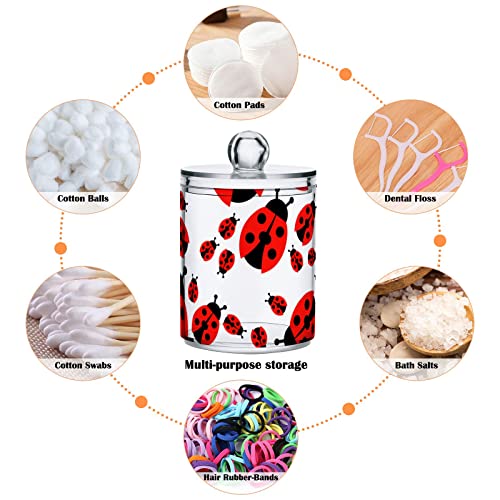 DOMIKING Ladybugs 2 Pack Cotton Swab Holders Dispenser Plastic Jar Bathroom Storage Canister Acrylic Containers for Cotton Ball Floss Picks Hair Clips