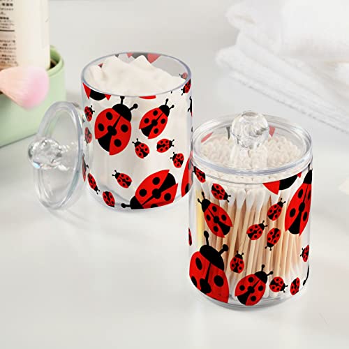 DOMIKING Ladybugs 2 Pack Cotton Swab Holders Dispenser Plastic Jar Bathroom Storage Canister Acrylic Containers for Cotton Ball Floss Picks Hair Clips