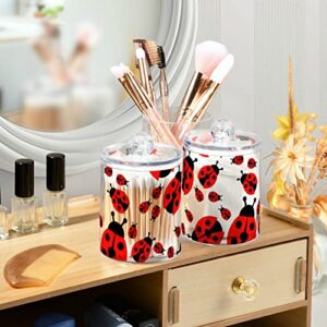 DOMIKING Ladybugs 2 Pack Cotton Swab Holders Dispenser Plastic Jar Bathroom Storage Canister Acrylic Containers for Cotton Ball Floss Picks Hair Clips