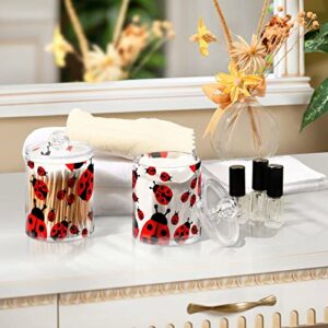 DOMIKING Ladybugs 2 Pack Cotton Swab Holders Dispenser Plastic Jar Bathroom Storage Canister Acrylic Containers for Cotton Ball Floss Picks Hair Clips