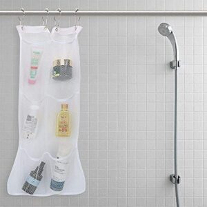 hanging mesh bath quick dry hanging caddy bath organizer hang on shower curtain mesh shower caddy space saver(clip hook)