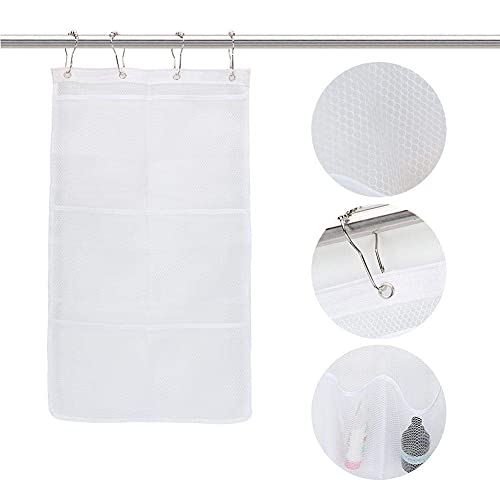 Hanging Mesh Bath Quick Dry Hanging Caddy Bath Organizer Hang on Shower Curtain Mesh Shower Caddy Space Saver(Clip Hook)