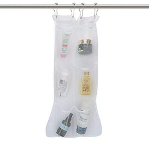 Hanging Mesh Bath Quick Dry Hanging Caddy Bath Organizer Hang on Shower Curtain Mesh Shower Caddy Space Saver(Clip Hook)