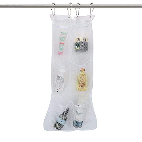 Hanging Mesh Bath Quick Dry Hanging Caddy Bath Organizer Hang on Shower Curtain Mesh Shower Caddy Space Saver(Clip Hook)