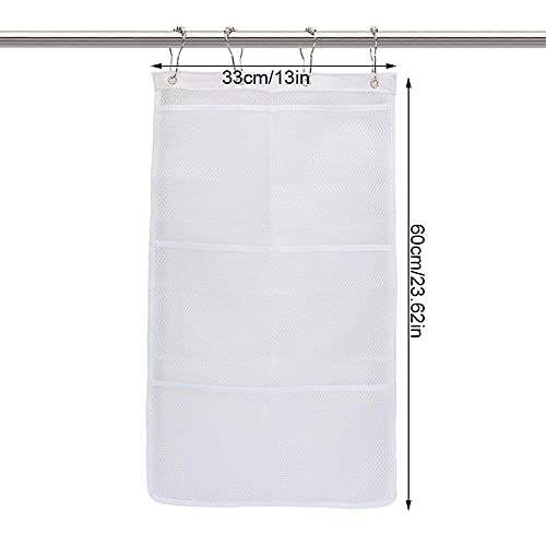 Hanging Mesh Bath Quick Dry Hanging Caddy Bath Organizer Hang on Shower Curtain Mesh Shower Caddy Space Saver(Clip Hook)