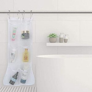 Hanging Mesh Bath Quick Dry Hanging Caddy Bath Organizer Hang on Shower Curtain Mesh Shower Caddy Space Saver(Clip Hook)