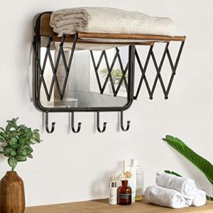 Wall Mirror Accordion Clothes Drying Rack, Laundry Wall Mount Retractable Towel Rack, 3 Bars, Mirror & 4 Hooks, Clothes Save Space Storage, Best for Laundry Room, Mudroom, Bathroom, Father's Day