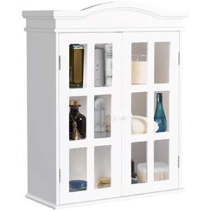 tangkula wall mounted storage cabinet, collection storage cupboard, with adjustable shelf, two elegant and delicate acrylic doors, ideal for kitchen, dining room and living room
