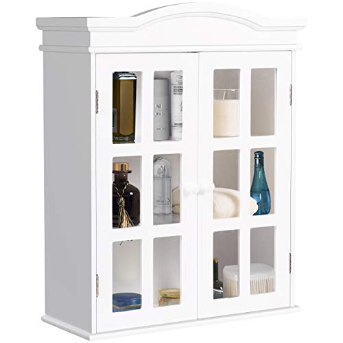 Tangkula Wall Mounted Storage Cabinet, Collection Storage Cupboard, with Adjustable Shelf, Two Elegant and Delicate Acrylic Doors, Ideal for Kitchen, Dining Room and Living Room