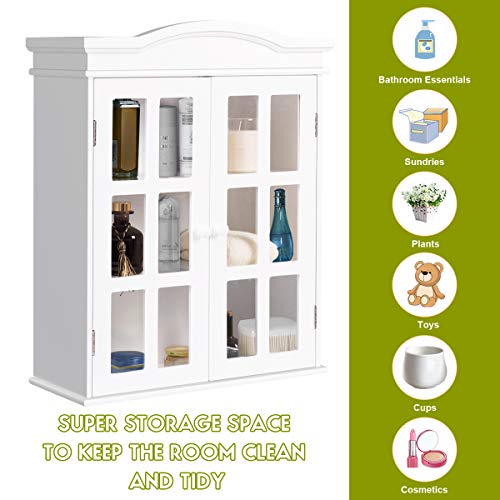 Tangkula Wall Mounted Storage Cabinet, Collection Storage Cupboard, with Adjustable Shelf, Two Elegant and Delicate Acrylic Doors, Ideal for Kitchen, Dining Room and Living Room