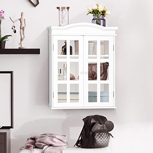 Tangkula Wall Mounted Storage Cabinet, Collection Storage Cupboard, with Adjustable Shelf, Two Elegant and Delicate Acrylic Doors, Ideal for Kitchen, Dining Room and Living Room