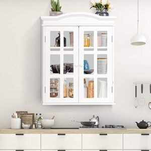 Tangkula Wall Mounted Storage Cabinet, Collection Storage Cupboard, with Adjustable Shelf, Two Elegant and Delicate Acrylic Doors, Ideal for Kitchen, Dining Room and Living Room