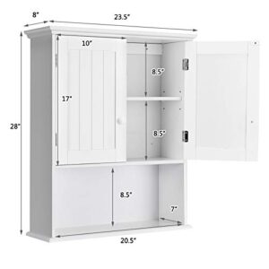 GOFLAME Bathroom Wall Cabinet, 2-Door Toilet Cabinet with Hanging Design, Wooden Medicine Cabinet with Height Adjustable Shelf, Wall Mount Cabinet with Large Storage Space (White)