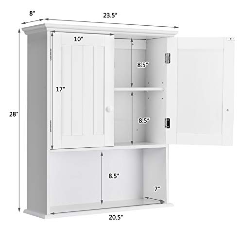 GOFLAME Bathroom Wall Cabinet, 2-Door Toilet Cabinet with Hanging Design, Wooden Medicine Cabinet with Height Adjustable Shelf, Wall Mount Cabinet with Large Storage Space (White)